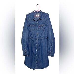 Levi's Girl’s Long Sleeve Chambray Button-up Western Rodeo Denim Dress, Sz 8